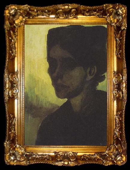 framed  Vincent Van Gogh Head of a young peasant woman with a dark hood, ta009-2